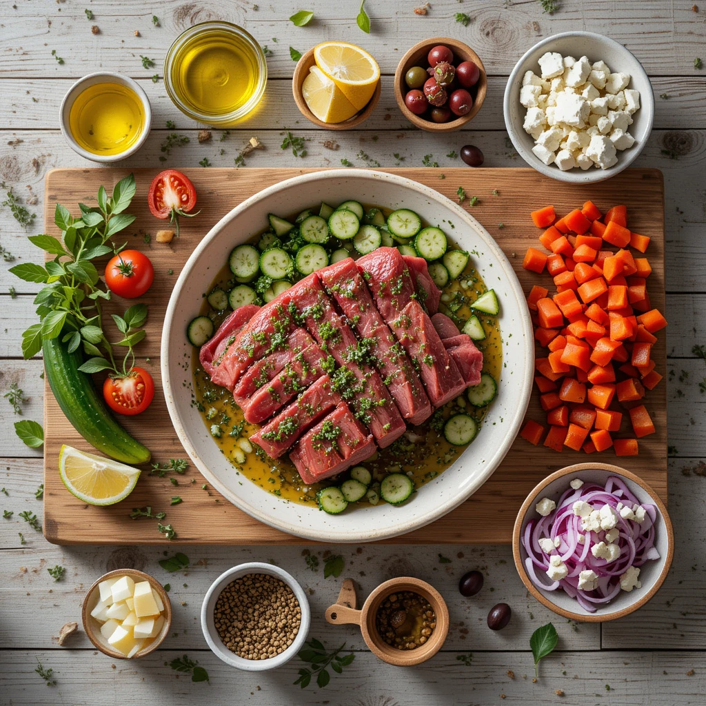 Greek Flank Steak and Veggie Salad
